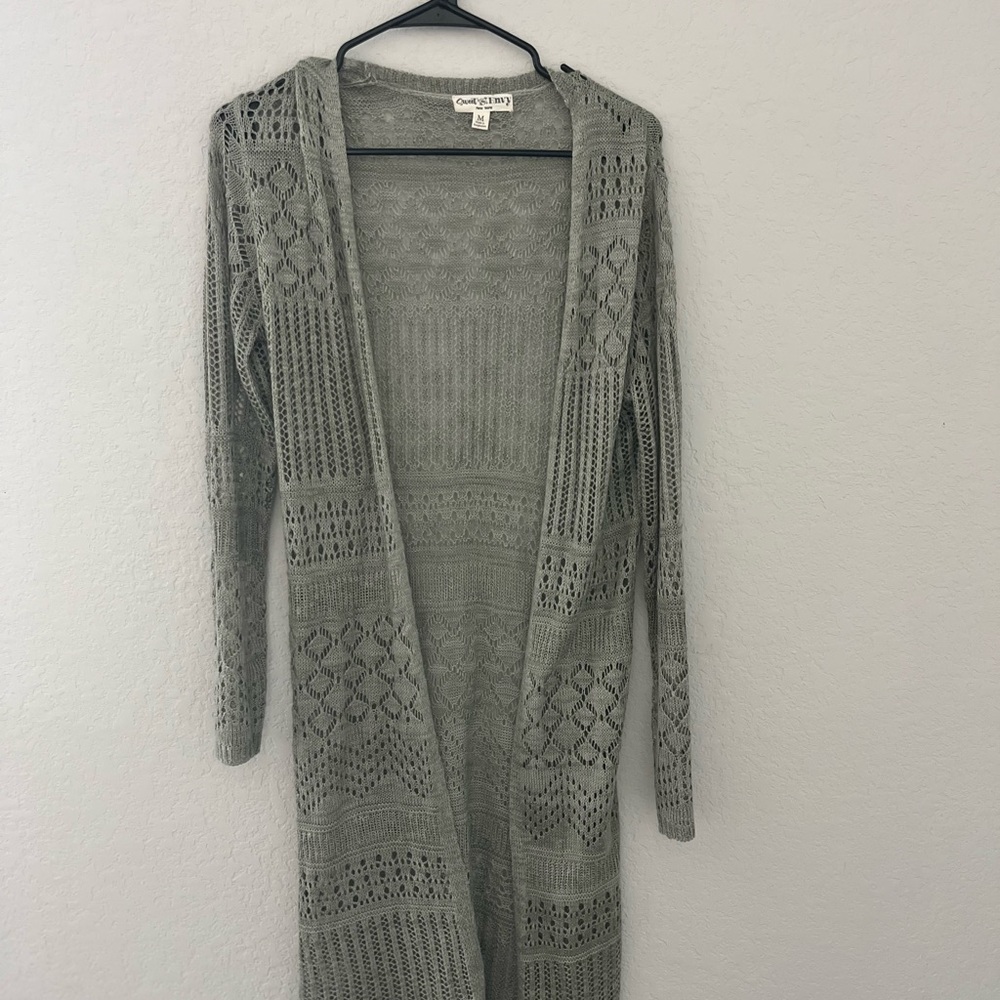 Textured Gray Open-Front Cardigan